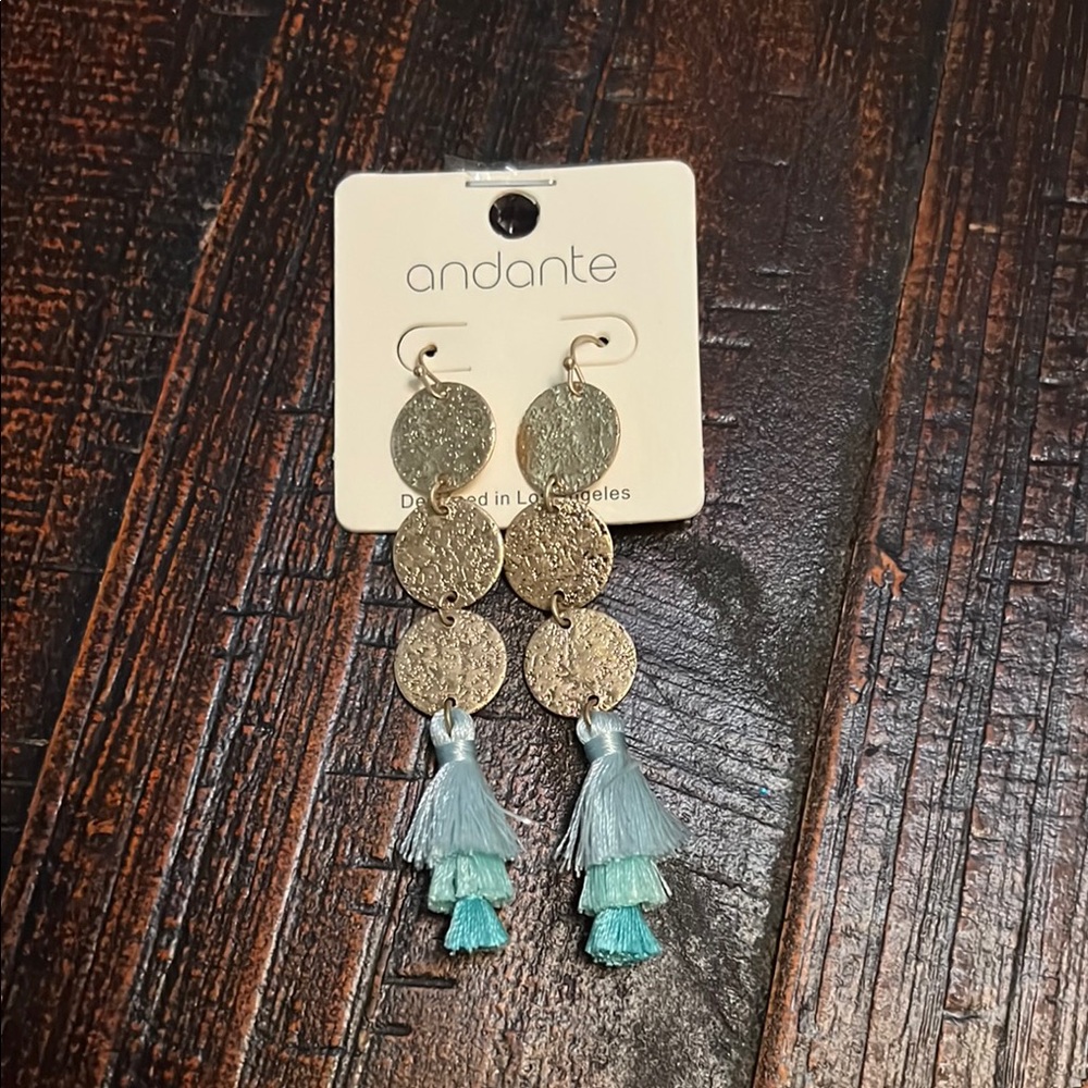 Andante Gold and Blue Tassel Earrings